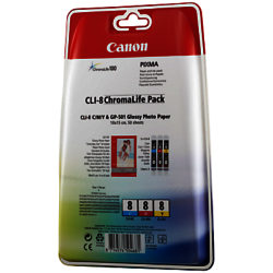 Canon PIXMA CLI-8 Tri-Colour Ink Cartridge Multipack, Pack of Three